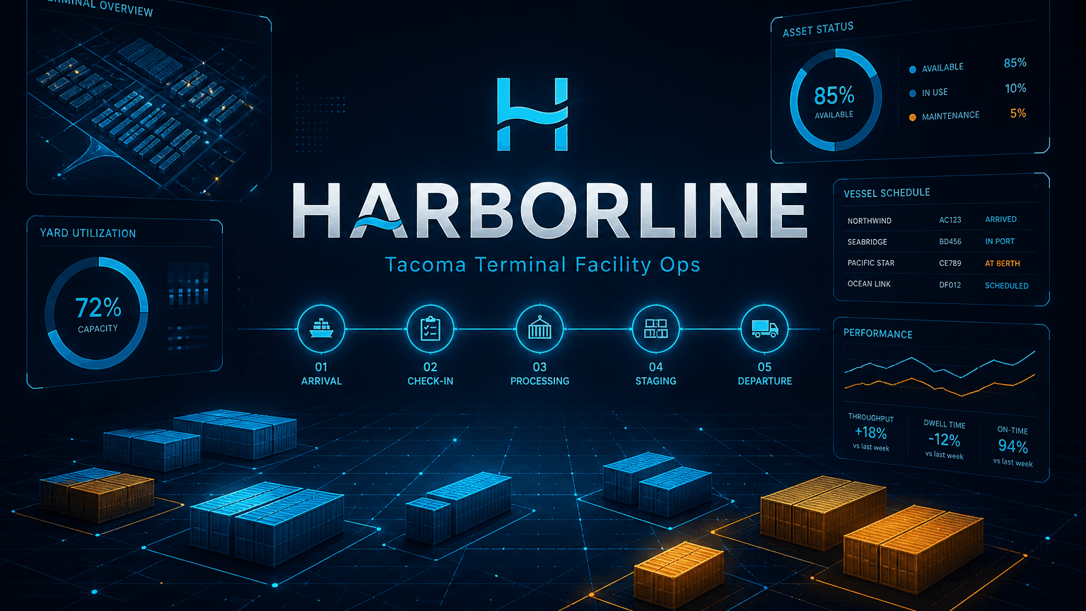 Harborline live logistics dashboard marketing visual